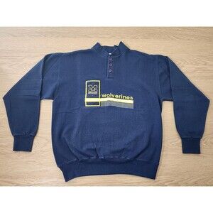 Midwest Embroidery Sweatshirt Mens Large Michigan Wolverines Embroidered Button